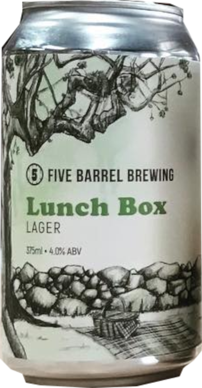 Five Barrel Lunch Box Lager Can