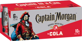 Captain Morgan and Cola 10pk Cans 375 Ml